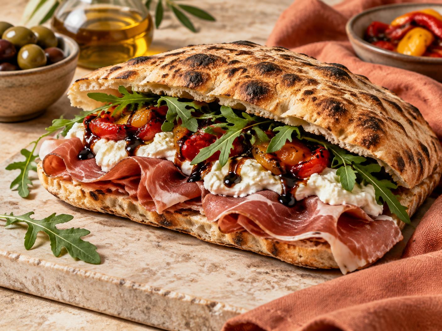 Panuozzo napolitain garni de salaisons et stracciatella